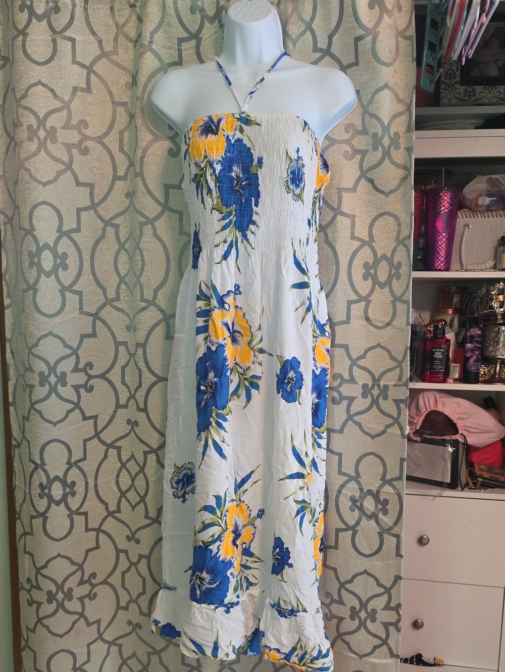 Strapless Floral Maxi Dress - Blue & Yellow